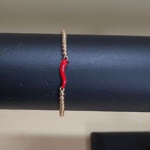 Italian Pepper/Horn 18K Gold-plated Brass Red Enamel Link Bracelet Unisex
